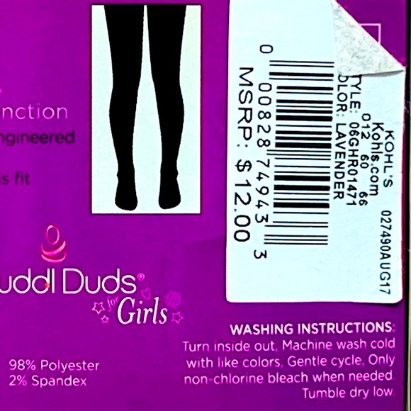 NWT Cuddl Duds Young Girls Lavender Purple Ribbed Sweater Tights, Small/Medium - Picture 7 of 12